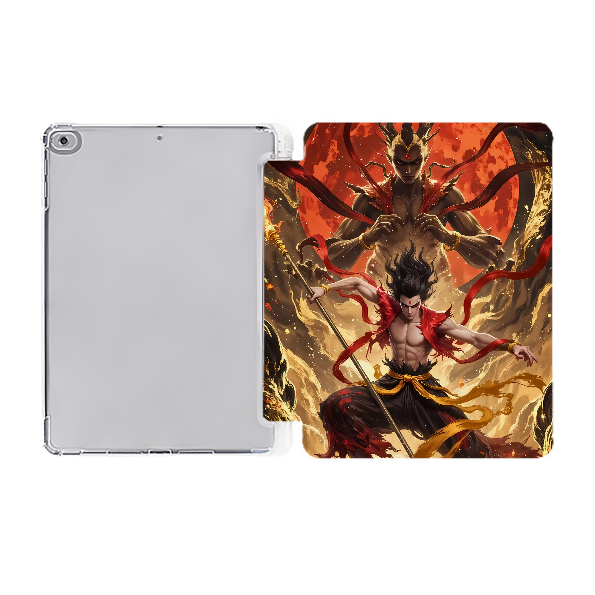 （画像用） Ne Zha 2 ナタ 魔童の大暴れ IPad ケース ペン収納付き 三つ折りスタンド PUレザー×シリコン 対応機種9.5/10.5/10.9インチ